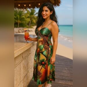 Tropical Print Swim Dress